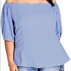 City chic top Summer fling L/20 Elasticated off shoulder neckline blue color
